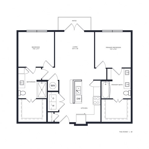 Floor plan for 2 beds, 2 baths, 994 sqft